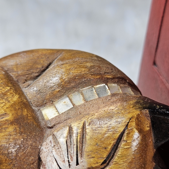 Vintage Hand Carved Heavy Wooden Cat Kitten Bookend Set From Thailand MCM - Picture 10 of 12